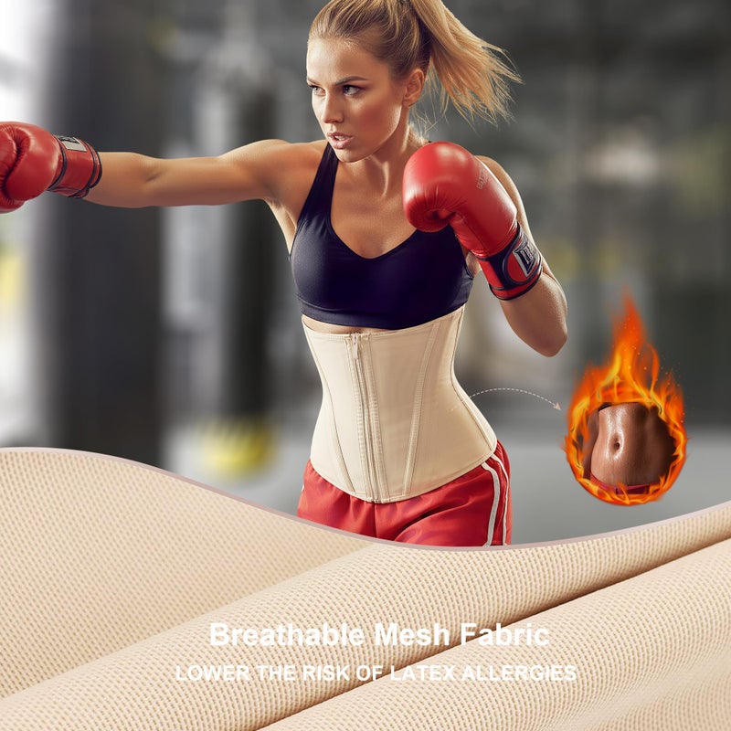 SHAPERX Waist Trainer for Women Underbust Corset Shapewear Tummy Control Workout Waist Cincher Body Shaper Zipper and Hooks, SZ7310-Beige-XL - Image 4