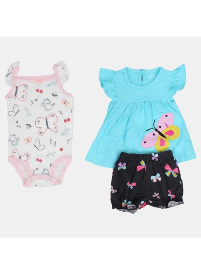 carter's Baby Girls Cotton 3-Piece Outfit Set – Aqua with Butterfly Design - Image 1