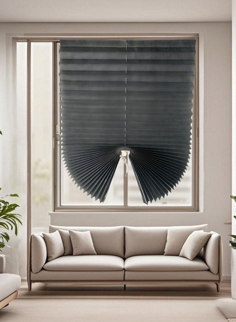 2 pieces of easy-to-install pleated curtains, can be cleaned and trimmed, self-adhesive heat-insulating curtains, suitable for bedrooms, bathrooms, living rooms, balconies and dining rooms-black - Image 2