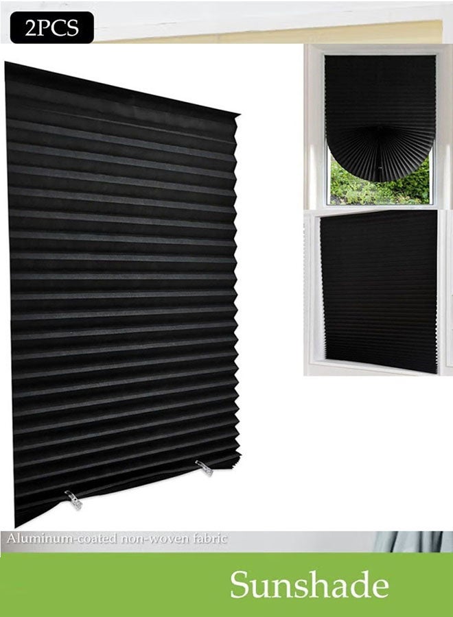 2 pieces of easy-to-install pleated curtains, can be cleaned and trimmed, self-adhesive heat-insulating curtains, suitable for bedrooms, bathrooms, living rooms, balconies and dining rooms-black - Image 1