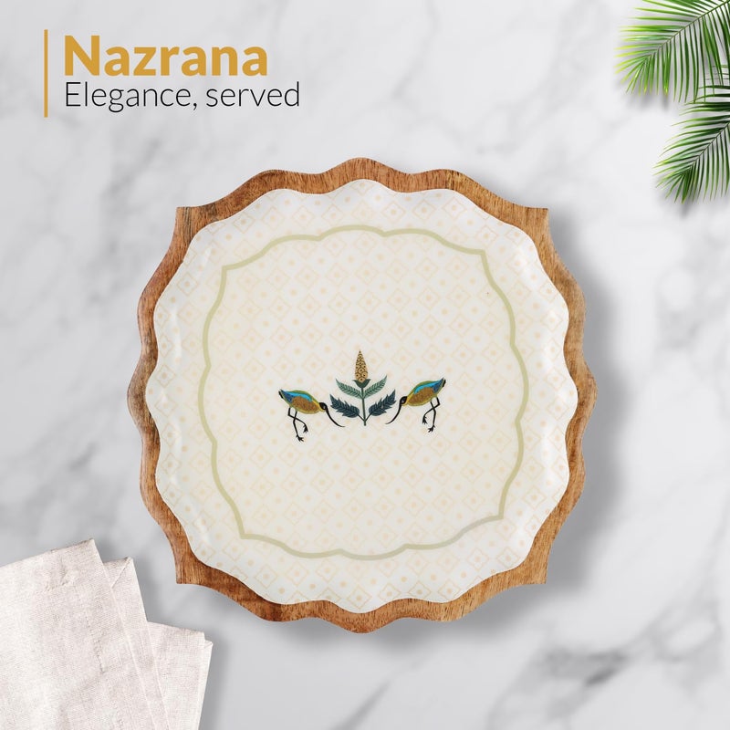Dudki Nazrana Handicraft Wooden Tray, 10.5x10.5x1 Inches, Elegant Square Serving Platter for Tea, Coffee, Snacks, Fruits, Decorative Centerpiece for Dining and Living Rooms. - Image 2