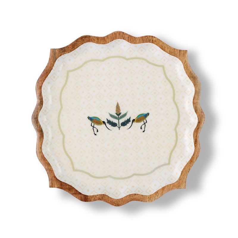 Dudki Nazrana Handicraft Wooden Tray, 10.5x10.5x1 Inches, Elegant Square Serving Platter for Tea, Coffee, Snacks, Fruits, Decorative Centerpiece for Dining and Living Rooms. - Image 1