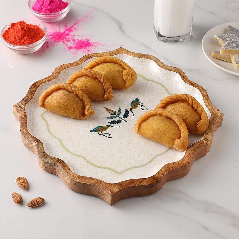 Dudki Nazrana Handicraft Wooden Tray, 10.5x10.5x1 Inches, Elegant Square Serving Platter for Tea, Coffee, Snacks, Fruits, Decorative Centerpiece for Dining and Living Rooms. - Image 3