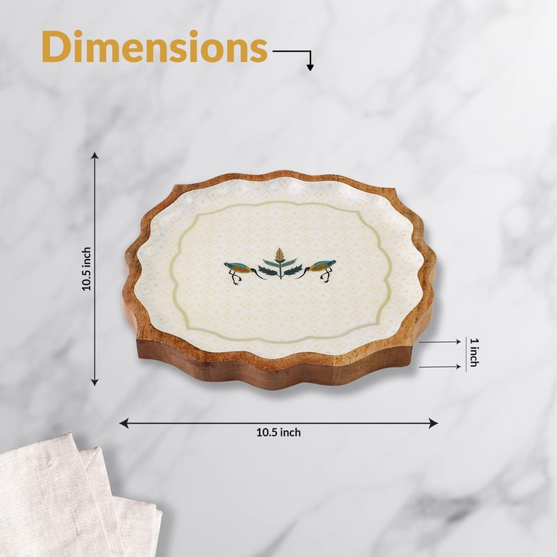 Dudki Nazrana Handicraft Wooden Tray, 10.5x10.5x1 Inches, Elegant Square Serving Platter for Tea, Coffee, Snacks, Fruits, Decorative Centerpiece for Dining and Living Rooms. - Image 4