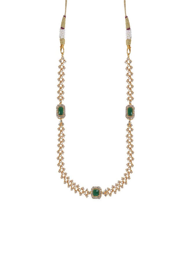 StileAdda Gold-Plated Green American Diamond Necklace and Earrings Set - Image 3