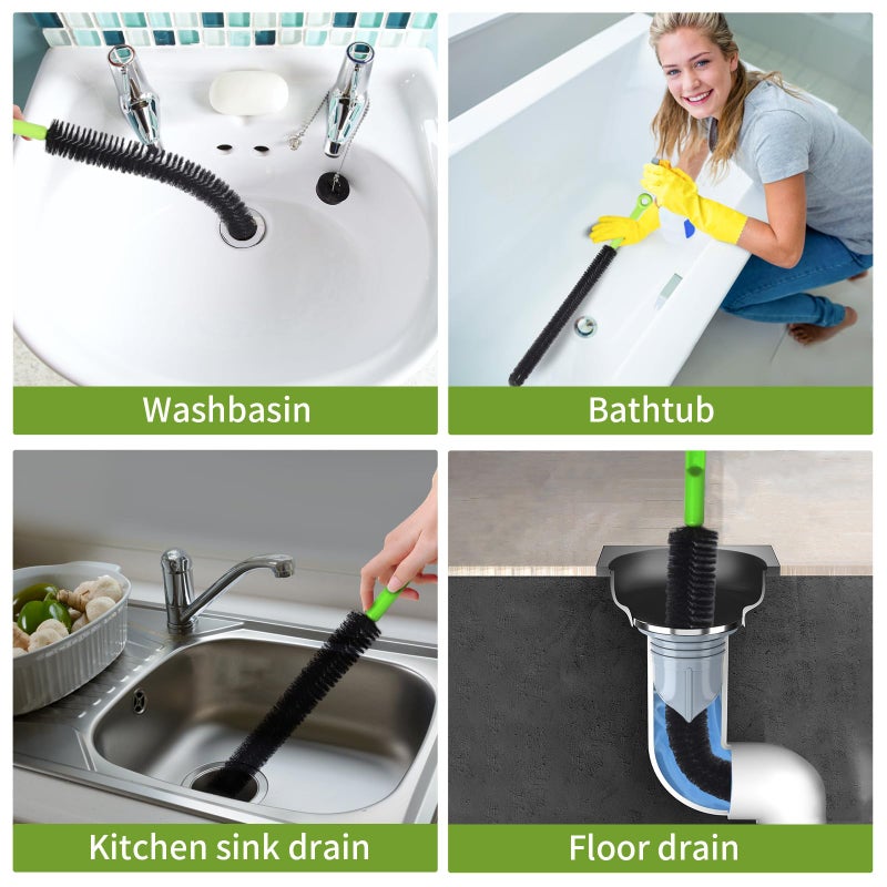Dokpod 2 Pcs 17â€ Flexible Sink Drain Cleaner Brush Long Pipe Cleaner Brush for Cleaning Home Kitchen Sink Buthtub Snake Tube Hair Drain Clog Remover Brush for Shower and Tub Hair Clogs Bendable Sewer Drain - Image 3