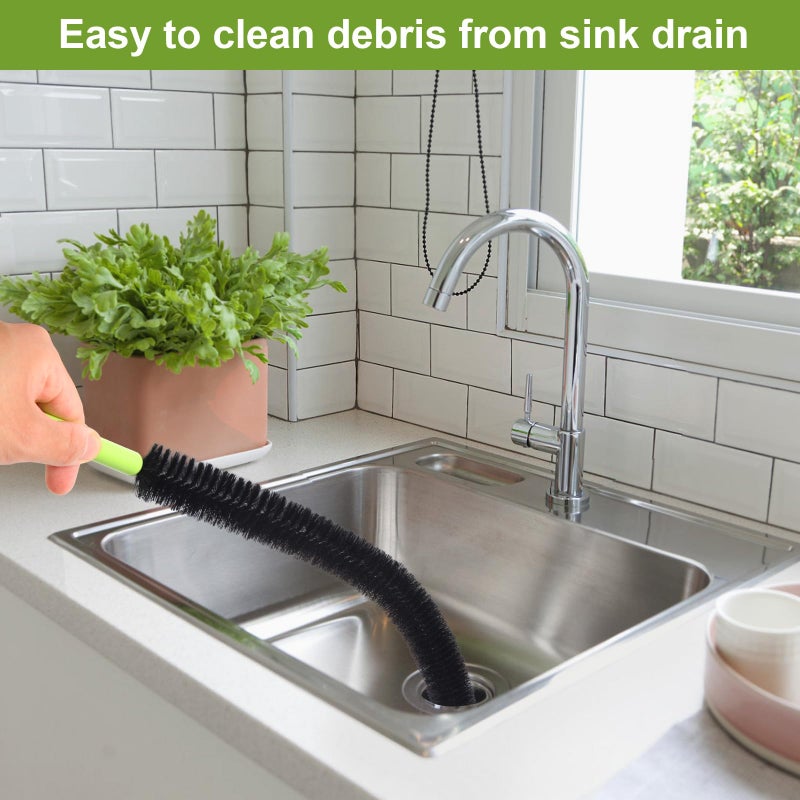 Dokpod 2 Pcs 17â€ Flexible Sink Drain Cleaner Brush Long Pipe Cleaner Brush for Cleaning Home Kitchen Sink Buthtub Snake Tube Hair Drain Clog Remover Brush for Shower and Tub Hair Clogs Bendable Sewer Drain - Image 2