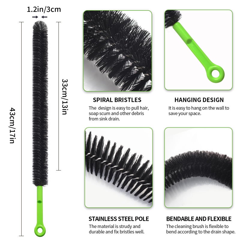 Dokpod 2 Pcs 17â€ Flexible Sink Drain Cleaner Brush Long Pipe Cleaner Brush for Cleaning Home Kitchen Sink Buthtub Snake Tube Hair Drain Clog Remover Brush for Shower and Tub Hair Clogs Bendable Sewer Drain - Image 5