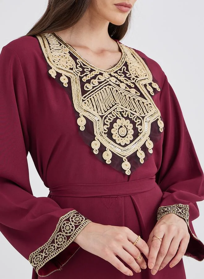 Styli Styli Embroidered V Neck A-Line Jalabiya