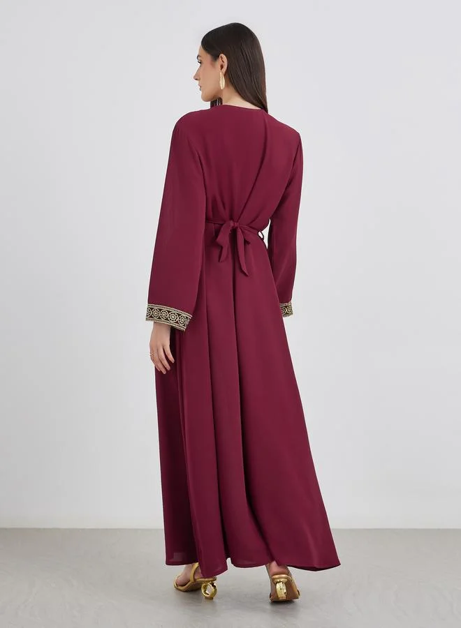 Styli Styli Embroidered V Neck A-Line Jalabiya