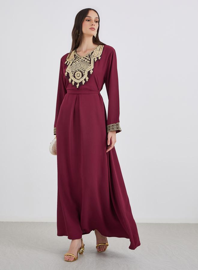 Styli Embroidered V Neck A-Line Jalabiya - Image 1