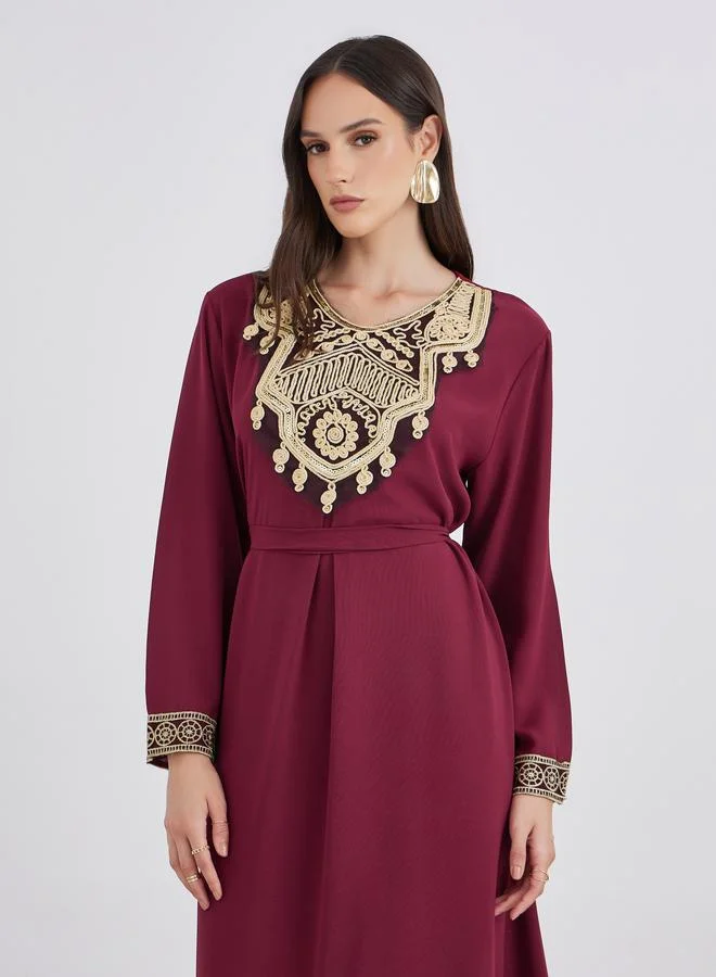Styli Styli Embroidered V Neck A-Line Jalabiya