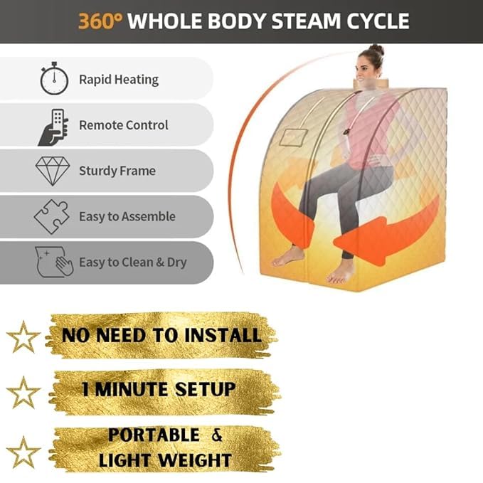 POWEREST POWEREST ACUPRESSURE Body Slim Home Steam Handheld Massager Sauna Room Best Foldable Portable Tent Waterproof Sauna Steam Bath Machine Use For MEN WOMEN Pink - Image 2