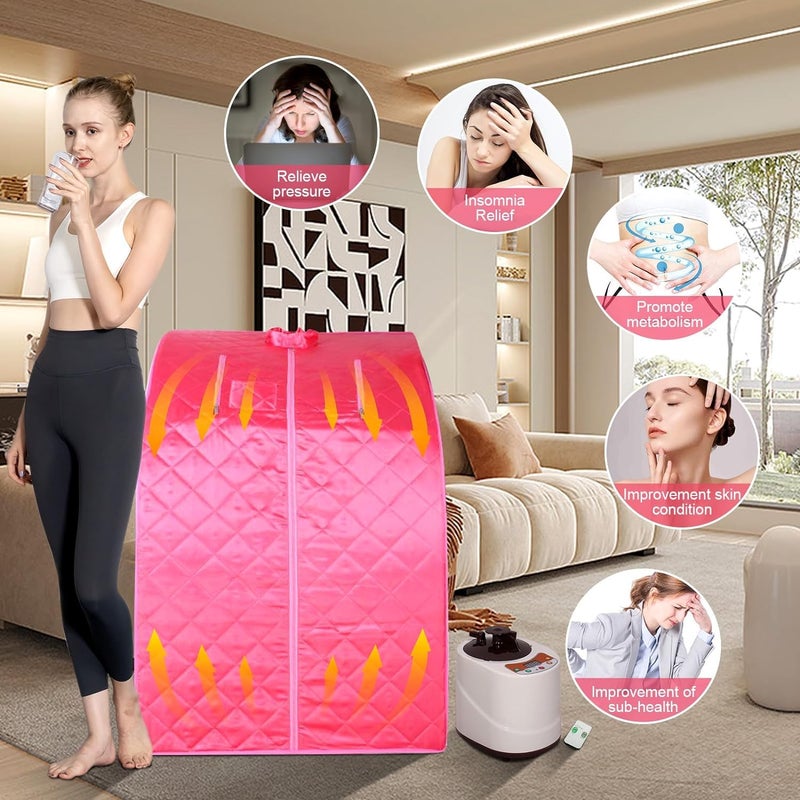 POWEREST POWEREST ACUPRESSURE Body Slim Home Steam Handheld Massager Sauna Room Best Foldable Portable Tent Waterproof Sauna Steam Bath Machine Use For MEN WOMEN Pink - Image 4