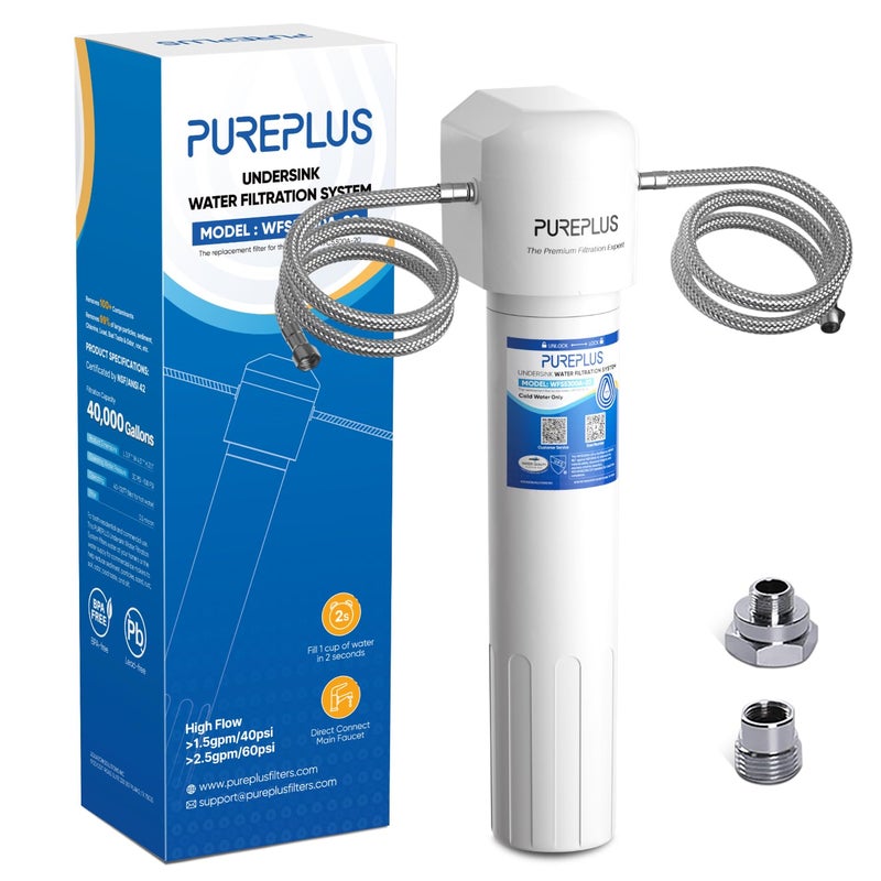 Pure Plus PUREPLUS WFS5300A-20 5 Years Under Sink Water Filter System,NSF/ANSI 42 Certified, 40000 Gallons Removes Chlorine,Bad Taste & Odor, Direct Connect Under Counter Water Filtration System - Image 1