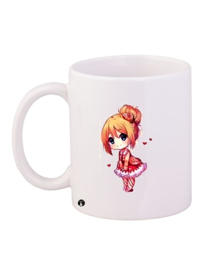 Anime Printed Ceramic Coffee Mug White/Pink/Beige 11ounce