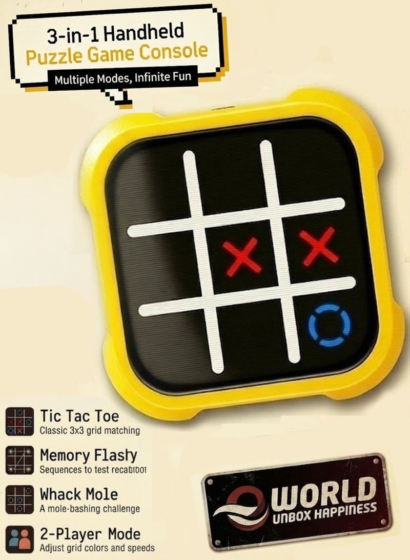Eworld 3-in-1 Electronic Tic Tac Toe Game Console –  Tic-Tac-Toe-Single Player, Infinite Tic-Tac-Toe Game-Double Players, Memory Flash, and Whack-a-Mole, Handheld Puzzle & Travel Game for Kids & Adults - Image 1