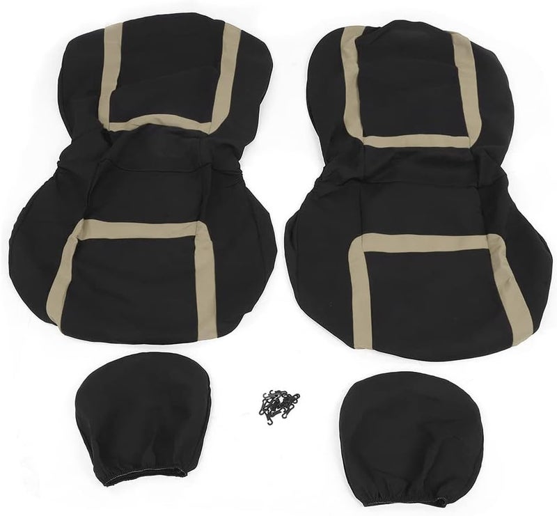4Pcs Universal Car Seat Protective Cover Set, Front Seat Covers for Auto Interior, All - Season Washable Polyester with Sponge Padding, Fits Most Vehicles (Beige+Black) - Image 1