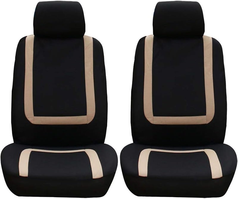 4Pcs Universal Car Seat Protective Cover Set, Front Seat Covers for Auto Interior, All - Season Washable Polyester with Sponge Padding, Fits Most Vehicles (Beige+Black) - Image 5
