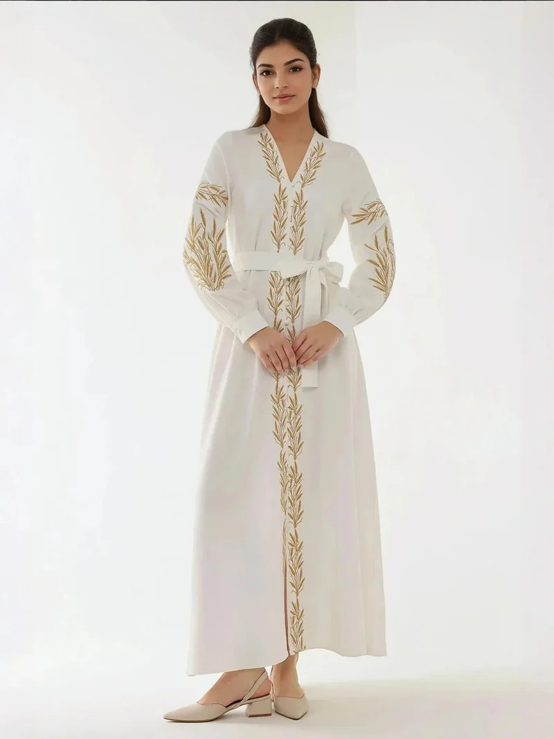 HICCUP Embroidered V-Neck Maxi Dress