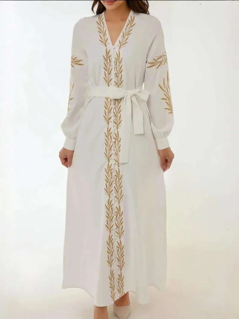 HICCUP Embroidered V-Neck Maxi Dress