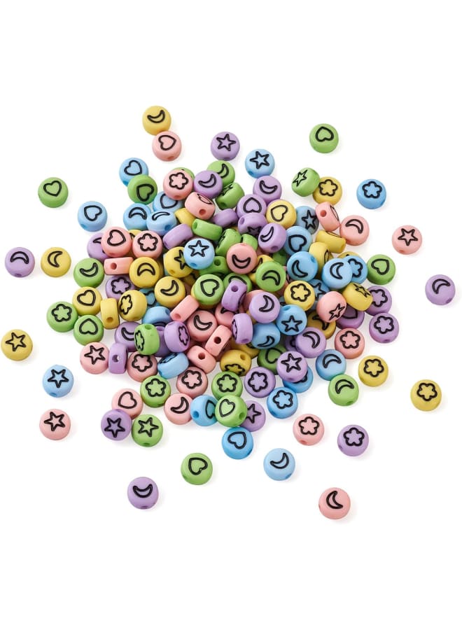 1000pcs/Set Opaque Acrylic Beads with Enamel Flat Round Disc Coin Pony Beads Loose Spacer Beads with Heart & Star & Moon & Flower for DIY Friendship Bracelets Necklace Jewelry Making - Image 1