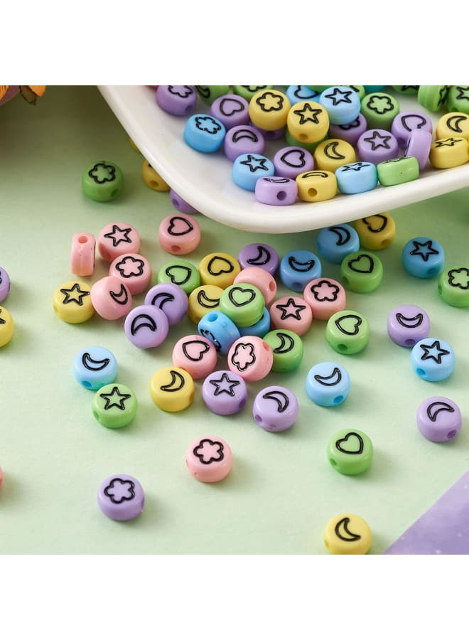 1000pcs/Set Opaque Acrylic Beads with Enamel Flat Round Disc Coin Pony Beads Loose Spacer Beads with Heart & Star & Moon & Flower for DIY Friendship Bracelets Necklace Jewelry Making - Image 4