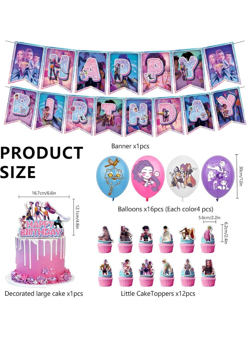 Womdee Kpop D𝘦𝘮𝘰𝘯 H𝘶𝘯𝘵𝘦𝘳𝘴 Birthday Decorations Huntrix Rumi Mira Zoey Jinu Saja Boys Cake Topper Cupcake Toppers Banner Balloons Party Decorations Supplies for Kids Fans (12 Cupcake Toppers) - Image 2