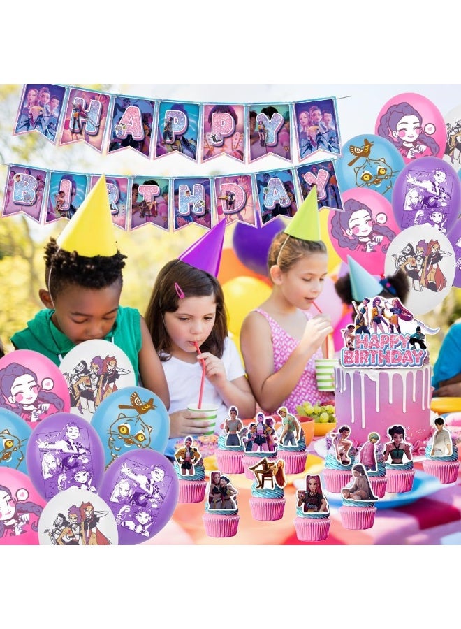 Womdee Kpop D𝘦𝘮𝘰𝘯 H𝘶𝘯𝘵𝘦𝘳𝘴 Birthday Decorations Huntrix Rumi Mira Zoey Jinu Saja Boys Cake Topper Cupcake Toppers Banner Balloons Party Decorations Supplies for Kids Fans (12 Cupcake Toppers) - Image 5