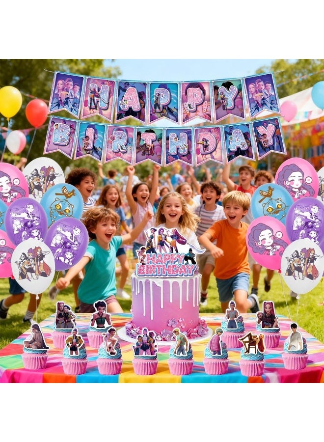 Womdee Kpop D𝘦𝘮𝘰𝘯 H𝘶𝘯𝘵𝘦𝘳𝘴 Birthday Decorations Huntrix Rumi Mira Zoey Jinu Saja Boys Cake Topper Cupcake Toppers Banner Balloons Party Decorations Supplies for Kids Fans (12 Cupcake Toppers) - Image 3