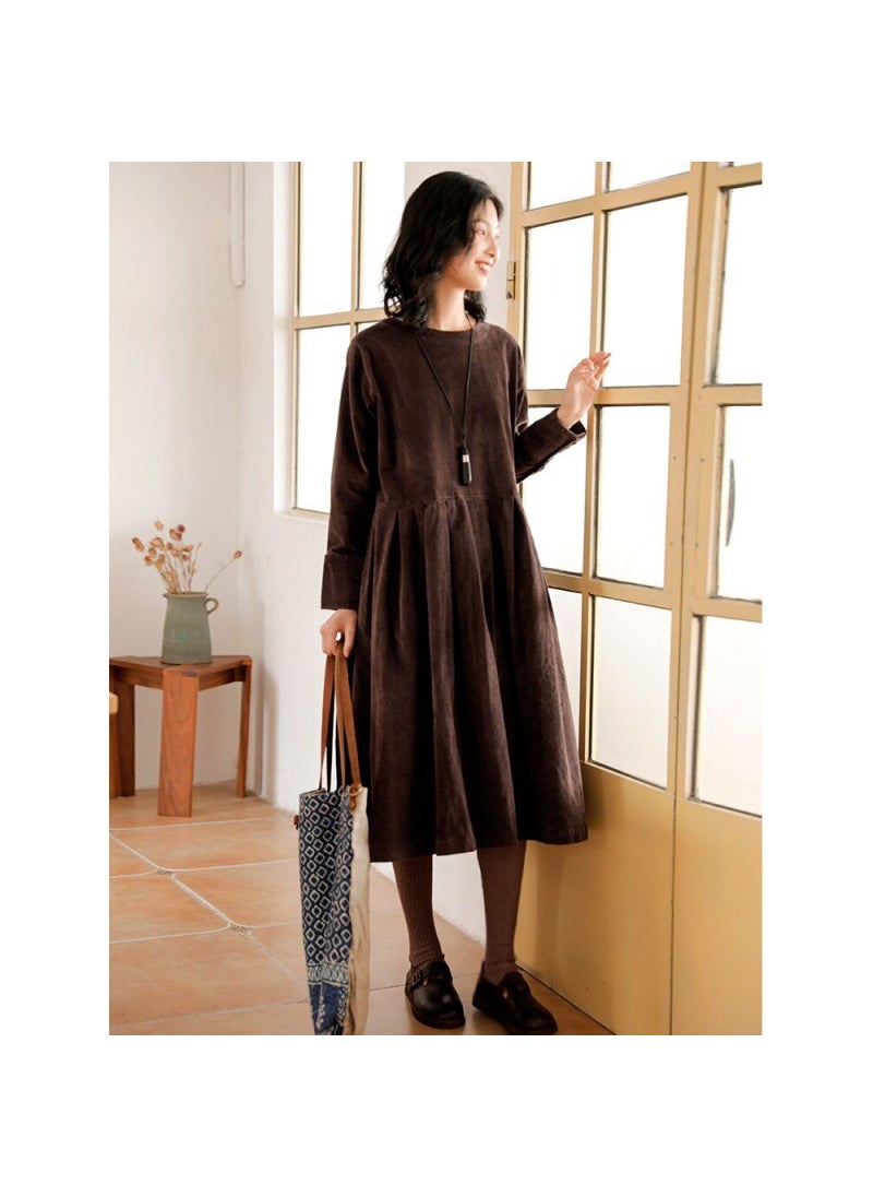 Generic Korean Style Corduroy Dress Autumn 2021 Long Sleeve Blue  - Image 4