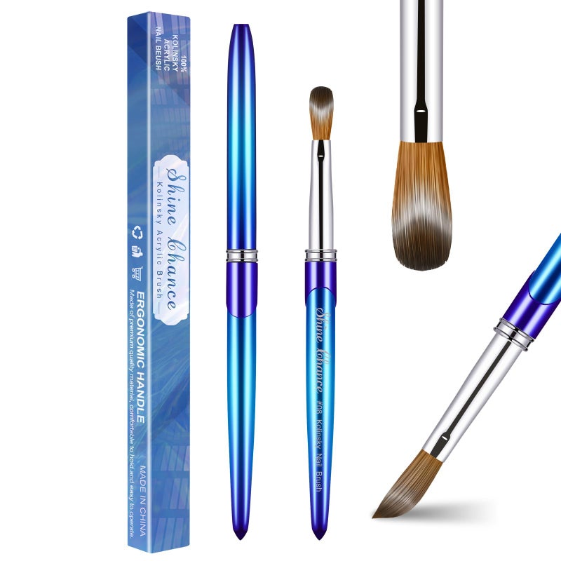 Shine Chance Acrylic Nail Brush Size 8 100 Pure Kolinsky 3D Art Nail Brush with Gradient Blue Handle Art Design Powder Nail Brush Pen for Nails Extension  Carving Acrylic Application Tools