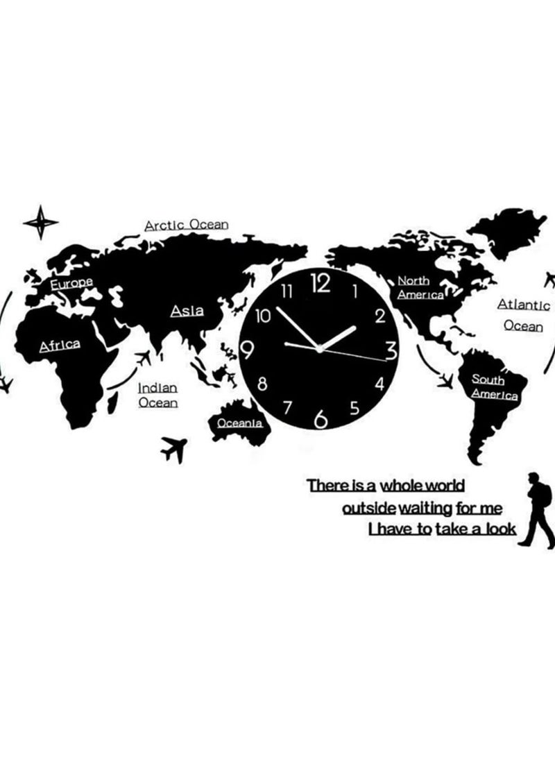 DETREND 3D World Map Acrylic Large Wall Clock for Home Decoration Black DIY Black  - Image 2
