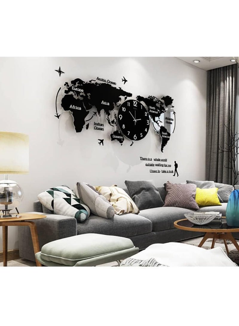 DETREND 3D World Map Acrylic Large Wall Clock for Home Decoration Black DIY Black  - Image 3
