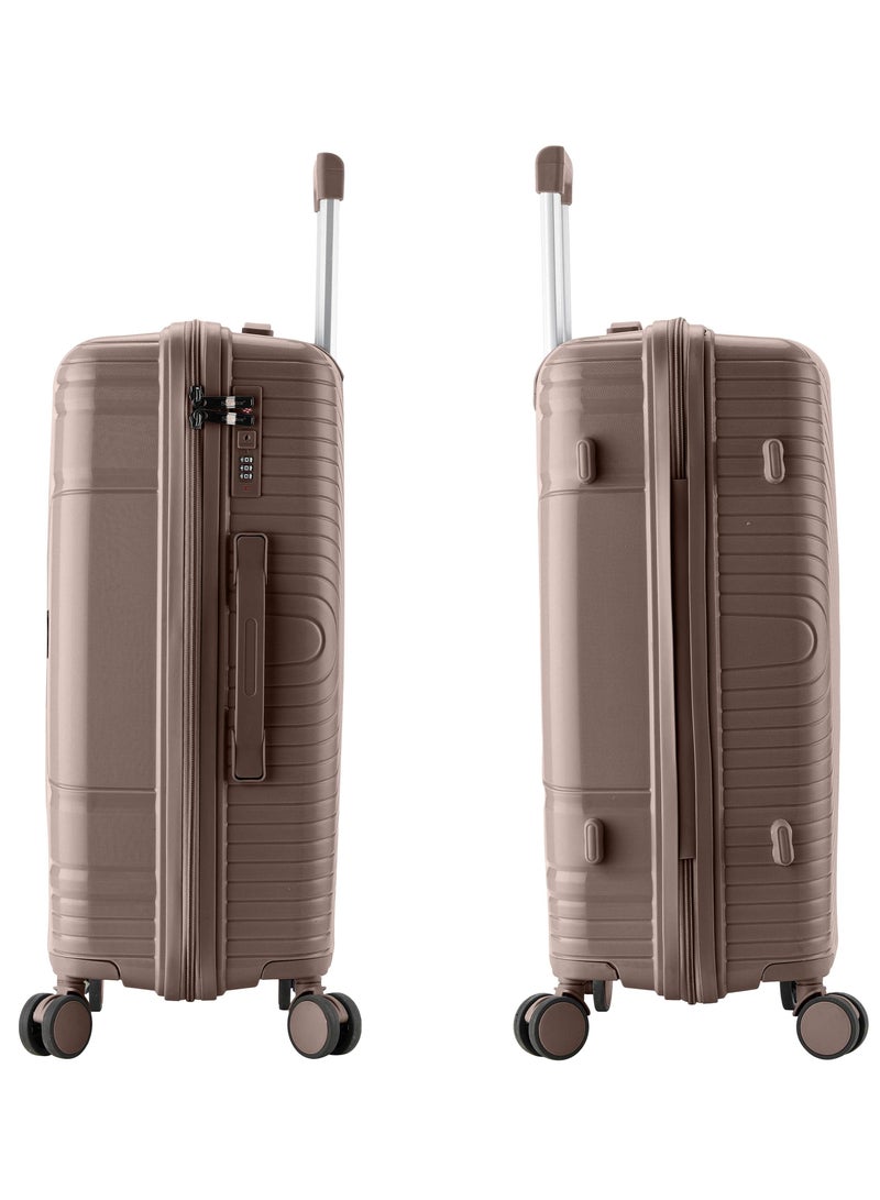 SENATOR Unisex Hard Case Large Checked Luggage Lightweight PP Fashion Trolley Luggage with 360° Degree 4 Twin Wheel and Safe Zippers KH1010 Khaki - Image 3
