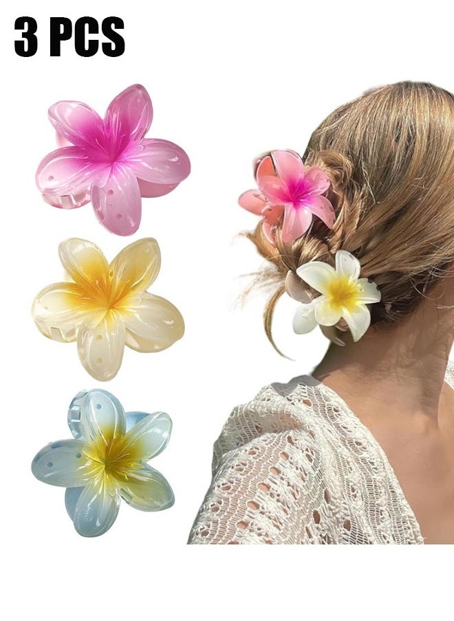 HY 3 Pcs Flower Hair Clip, Strong Hold Nonslip Hair Clips, Hair Accessories for Holiday Gifts Accessory For Women Ponytails (White+Blue+Pink)  - Image 1