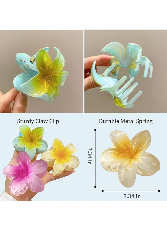 HY 3 Pcs Flower Hair Clip, Strong Hold Nonslip Hair Clips, Hair Accessories for Holiday Gifts Accessory For Women Ponytails (White+Blue+Pink)  - Image 2