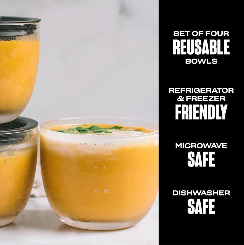 S'well 12oz Glass Prep Bowl Set of 4 for Easy Meal Prep, Black, Durable Tempered Glass, Nesting Design Compatible with 21.5oz Eats Containers - Image 2
