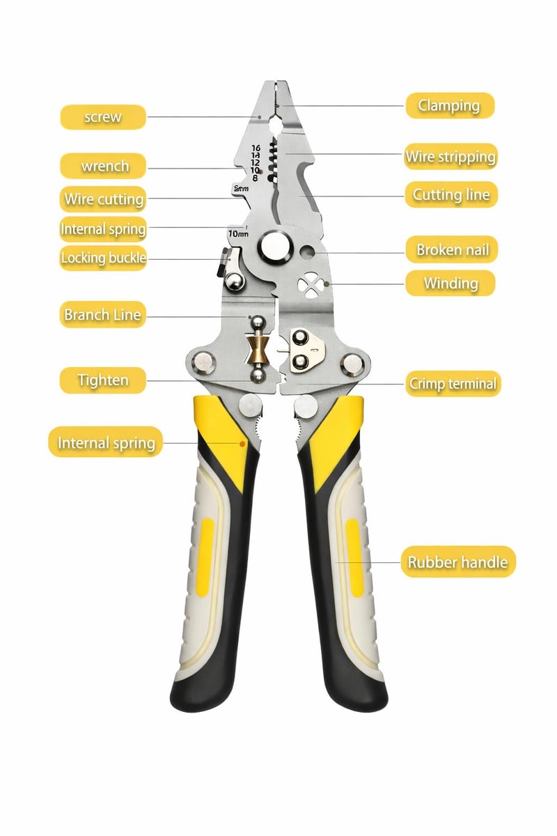 Gopendra 9-in-1 Multifunctional Stainless Steel Wire Plier Cutting Multi-Purpose Electrical Stripping Tool Wire Stripper & Crimping Tool for Electrician (Multi color, wire striper pattern-A) - Image 3
