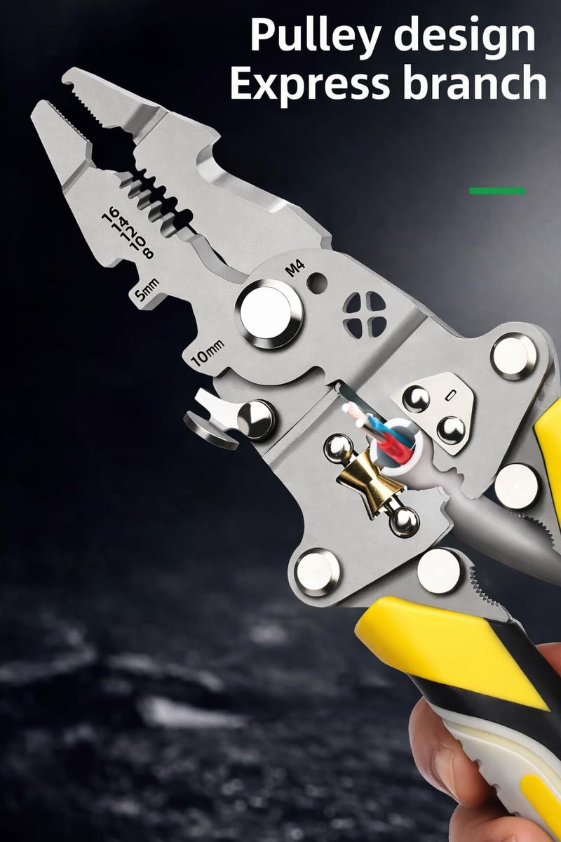 Gopendra 9-in-1 Multifunctional Stainless Steel Wire Plier Cutting Multi-Purpose Electrical Stripping Tool Wire Stripper & Crimping Tool for Electrician (Multi color, wire striper pattern-A) - Image 4