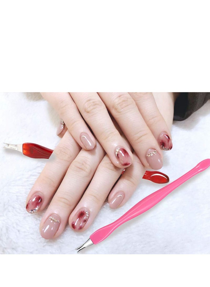 Y&D Premium Cuticle Trimmer Pusher, Plastic Handle Dead Skin Fork for Manicure/Pedicure, Knife Remover with Stainless Steel V-Shaped (Brown and Pink) 6 PCS  - Image 4