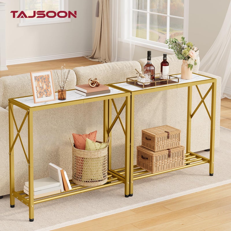 Tajsoon 28.3" Entryway Table, 2-Tier Small Consle Table for Entryway, Narrow Sofa Table with Shelves, Entrace Table for Hallway, Living Room, Corridor, Office, Gold & White - Image 2