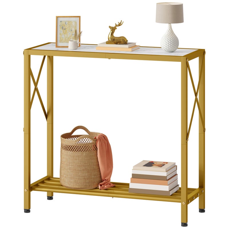 Tajsoon 28.3" Entryway Table, 2-Tier Small Consle Table for Entryway, Narrow Sofa Table with Shelves, Entrace Table for Hallway, Living Room, Corridor, Office, Gold & White - Image 1