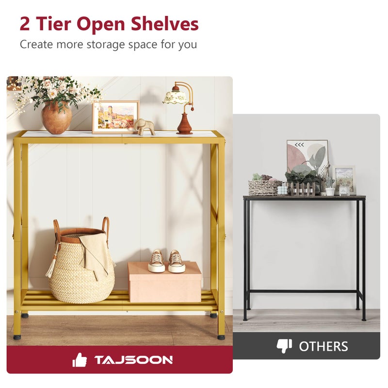 Tajsoon 28.3" Entryway Table, 2-Tier Small Consle Table for Entryway, Narrow Sofa Table with Shelves, Entrace Table for Hallway, Living Room, Corridor, Office, Gold & White - Image 4