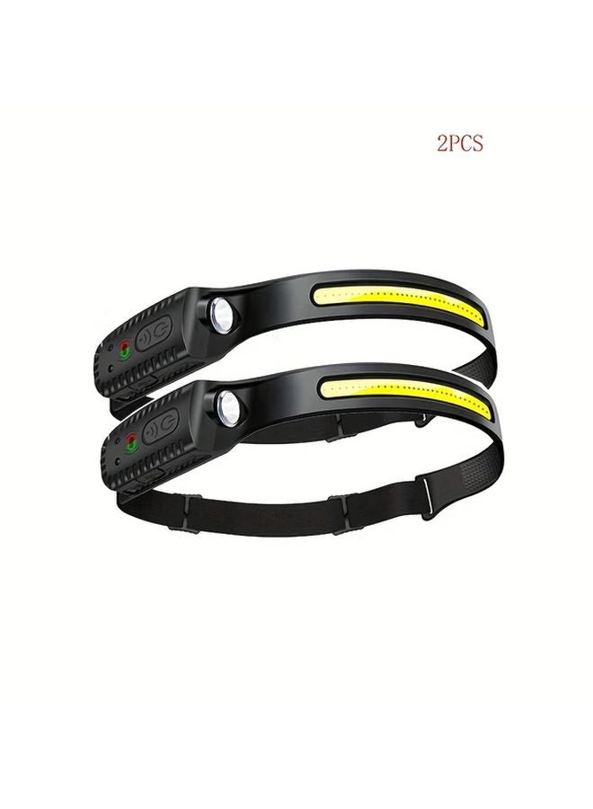 2 Pack Rechargeable COB Headlamp 350 Lumens Motion Sensor Hands Free Lighting - Image 1