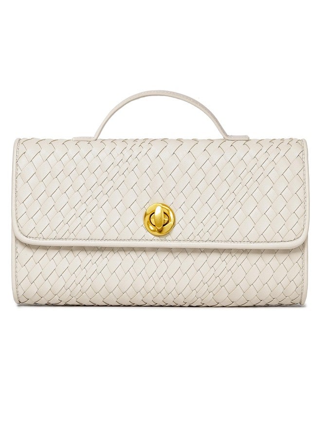 Joryin Woven Purse for Women Evening Clutch Woven Leather Handbags Beige Crossbody Bag Purse Formal Evening Bag - Image 1