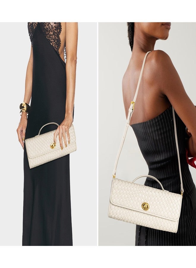 Joryin Woven Purse for Women Evening Clutch Woven Leather Handbags Beige Crossbody Bag Purse Formal Evening Bag - Image 2