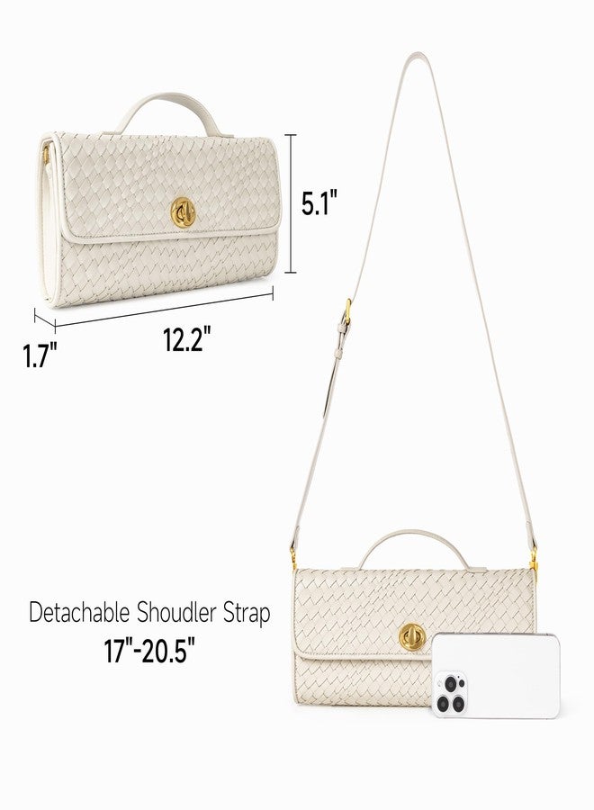 Joryin Woven Purse for Women Evening Clutch Woven Leather Handbags Beige Crossbody Bag Purse Formal Evening Bag - Image 4