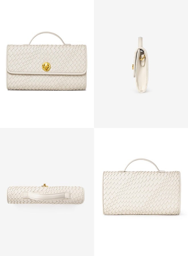 Joryin Woven Purse for Women Evening Clutch Woven Leather Handbags Beige Crossbody Bag Purse Formal Evening Bag - Image 3