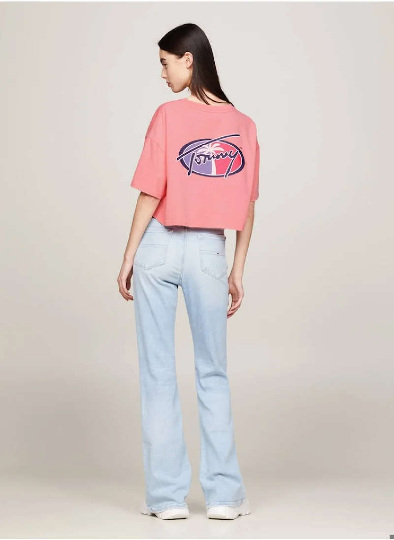 TOMMY JEANS Women's Archive Oversized Back Logo Cropped T-Shirt -  Pure cotton, Pink